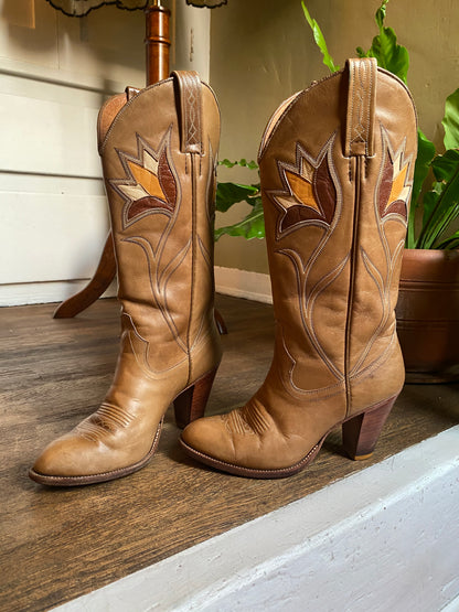 Vintage Dan Post Heeled Western Cowgirl Boots | Mid-Calf | Womens 5M
