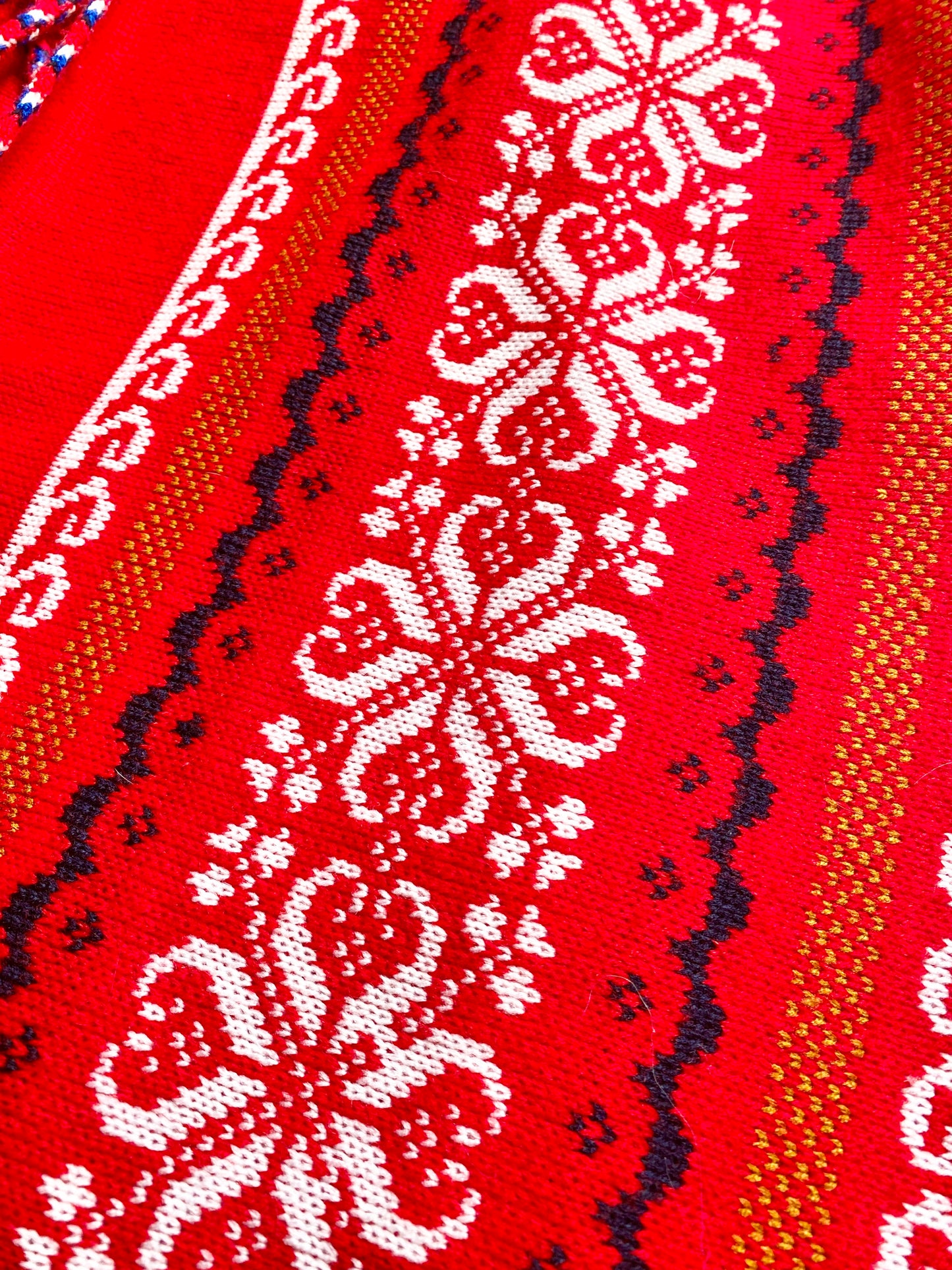 Vintage Southwest Poncho Knit Sweater w/ fringe | 1960s 1970s | Red White & Blue | OS