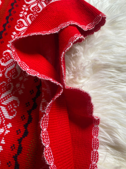 Vintage Southwest Poncho Knit Sweater w/ fringe | 1960s 1970s | Red White & Blue | OS