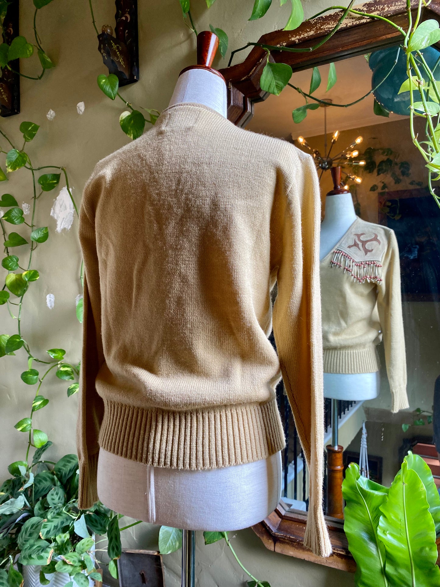 Vintage Western Knit Sweater | Suede Fringe & Beads | MILLER | Women’s M