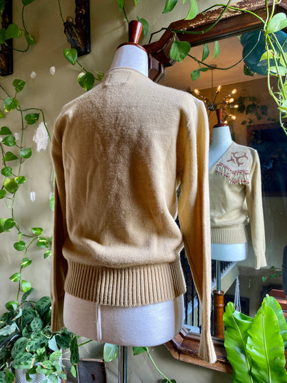 Vintage Western Knit Sweater | Suede Fringe & Beads | MILLER | Women’s M