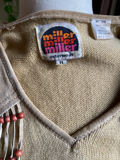 Vintage Western Knit Sweater | Suede Fringe & Beads | MILLER | Women’s M