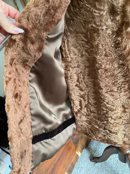 Vintage Curly Lamb Fur Coat w/ Ultra Plush Fox Fur Collar & Cuffs | Penny Lane | Buttons, Leather Belt, Fully Lined,  XS/S
