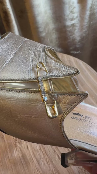 Vintage Lucite High Heels, Gold | Sz 7