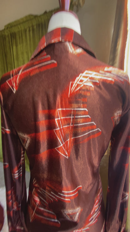 Vintage 1970s Shimmery Button Down Top |  Disco | Unisex S/M